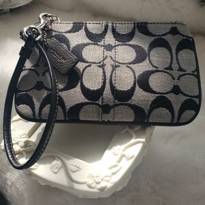 Coach Black and Silver Signature Canvas Wristlet